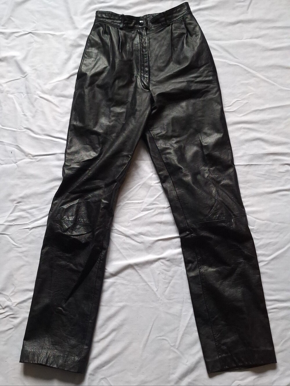 Vintage Opera Black Genuine Leather Pants High Waisted Straight Leg Size 5/6